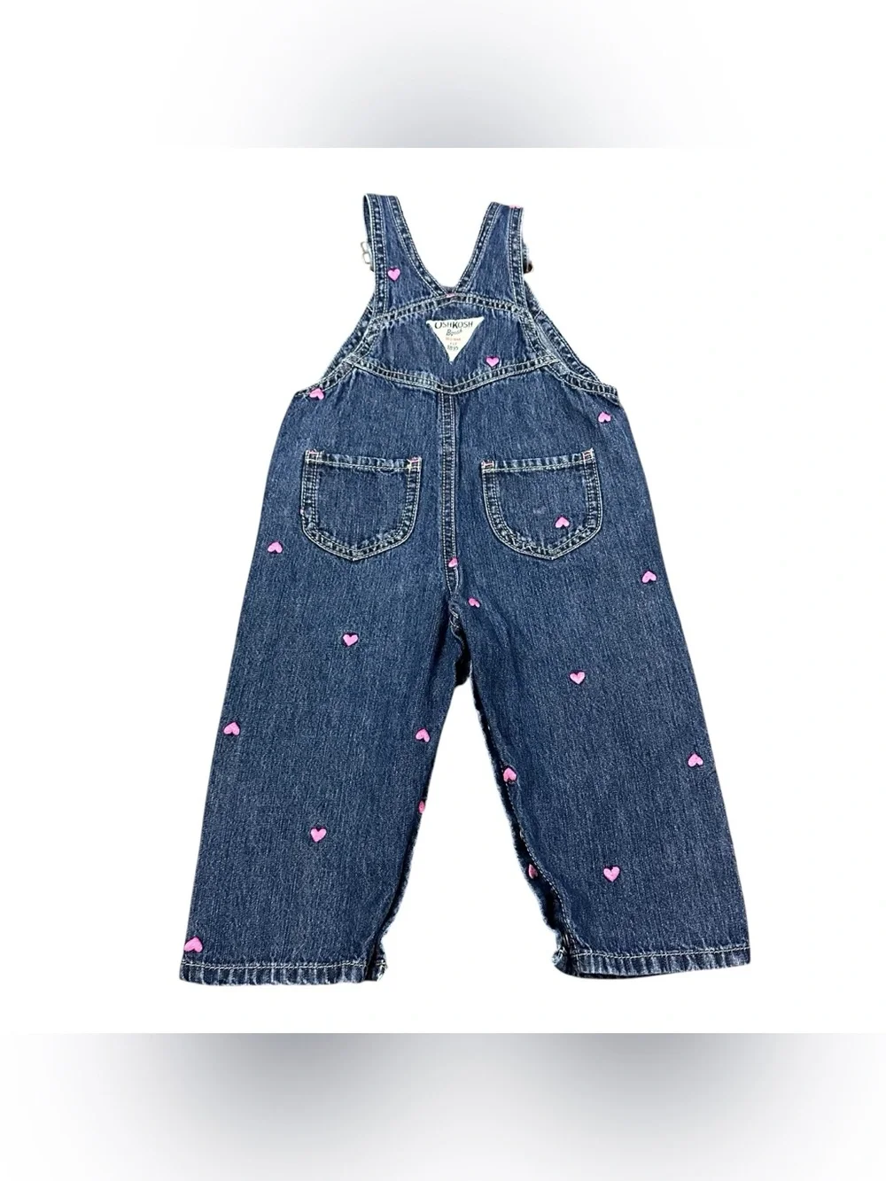 OshKosh B'gosh Denim Overalls with Pink Hearts 12 months